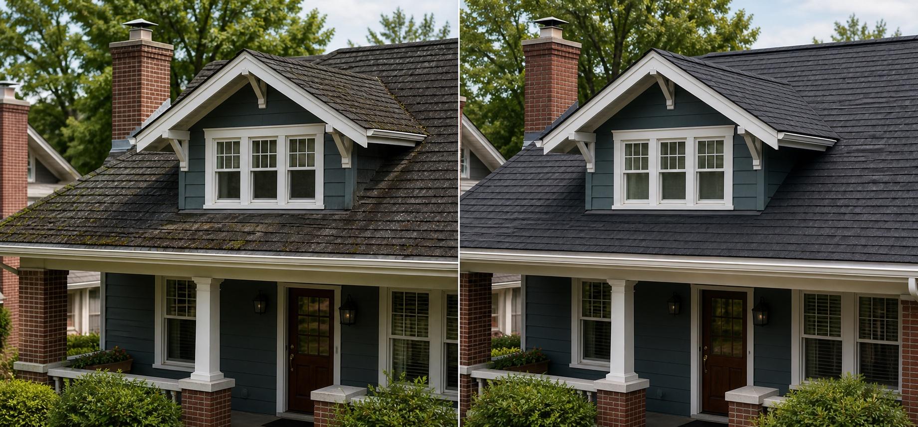 The same roof before and after replacement